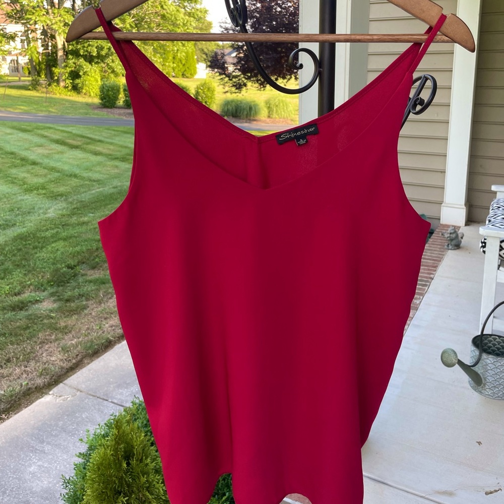 red flowy v-neck top, size small